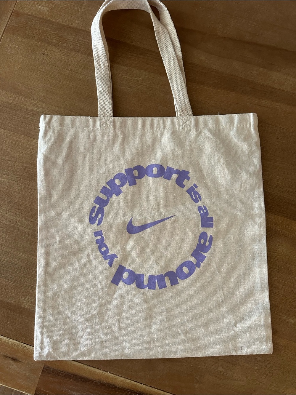Nike Cream Canvas Tote with Lavender Circular Logo